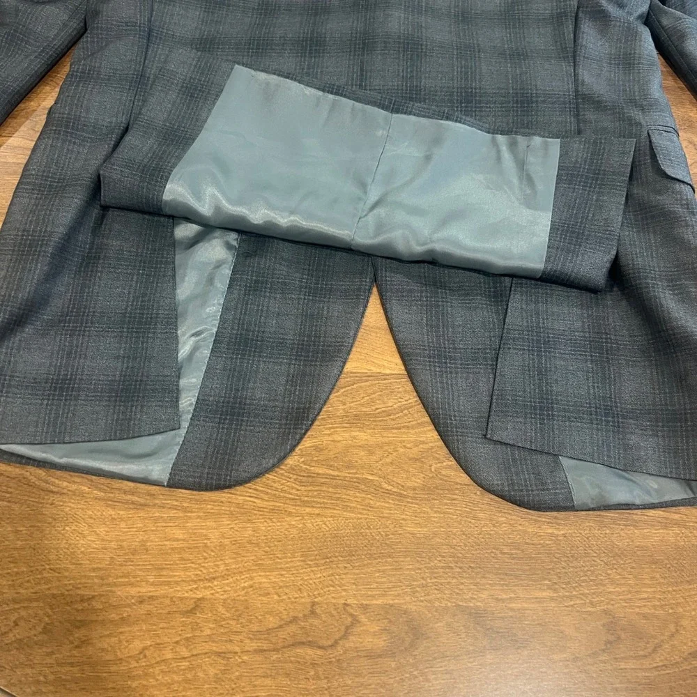 Peter Millar Mens 42T Grey Plaid Windowpane 100% Wool 2-Button Blazer Sport Coat